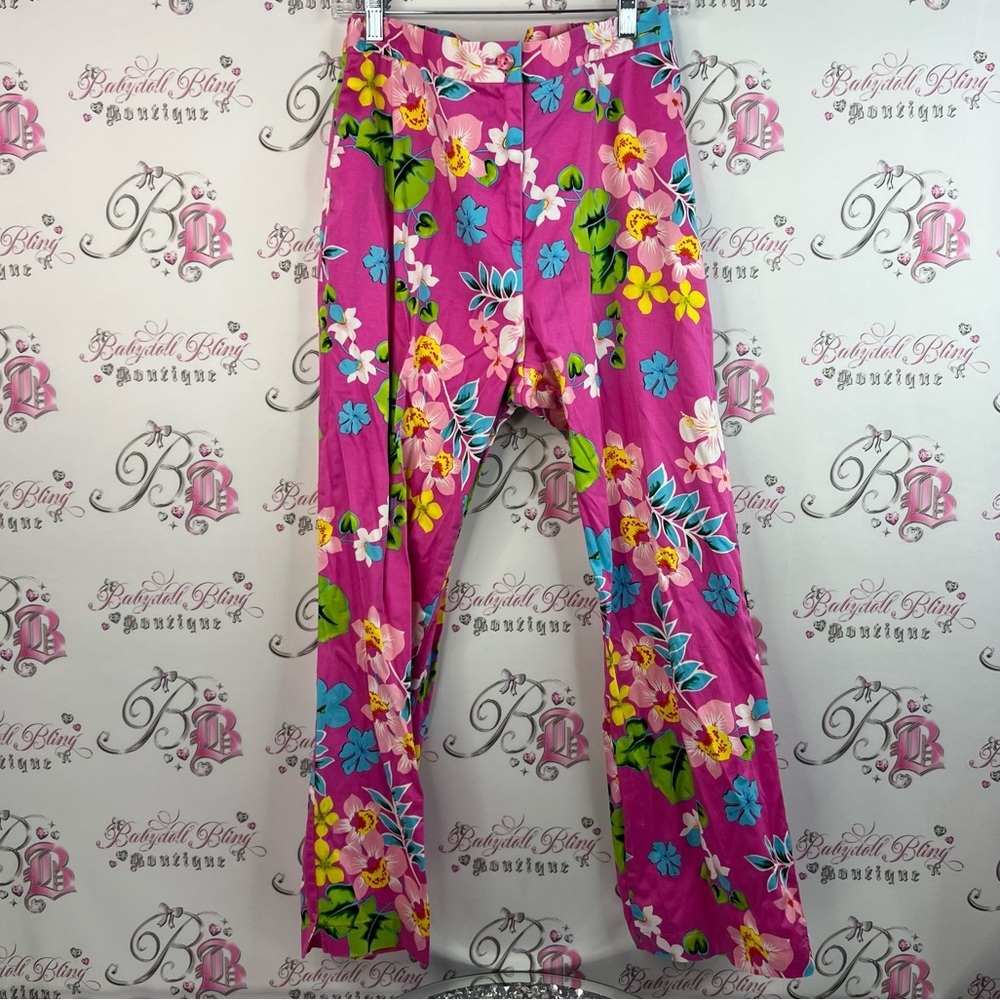 Mirette pants flowers tropical Hawaiian style bright neon Pink Floral Pants